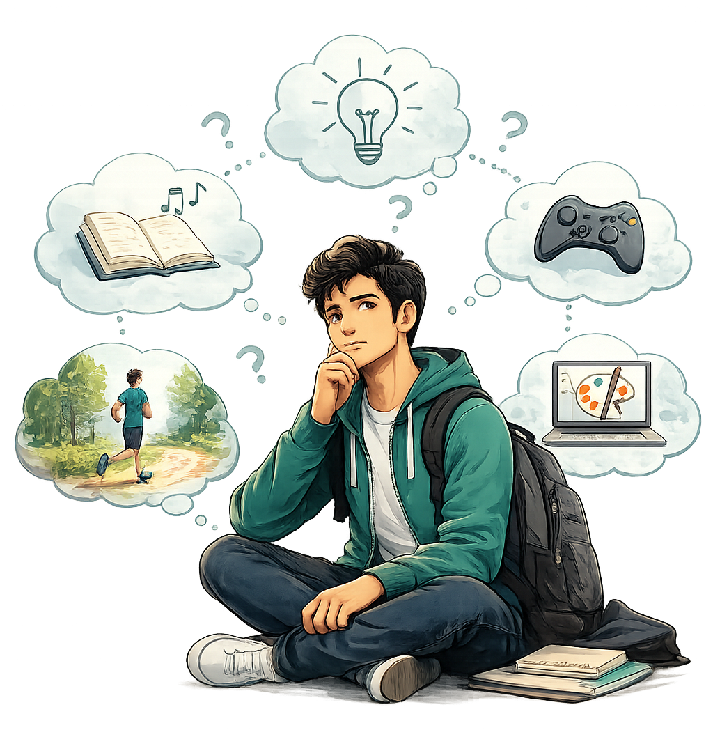 Student thinking about personal interests before choosing a career