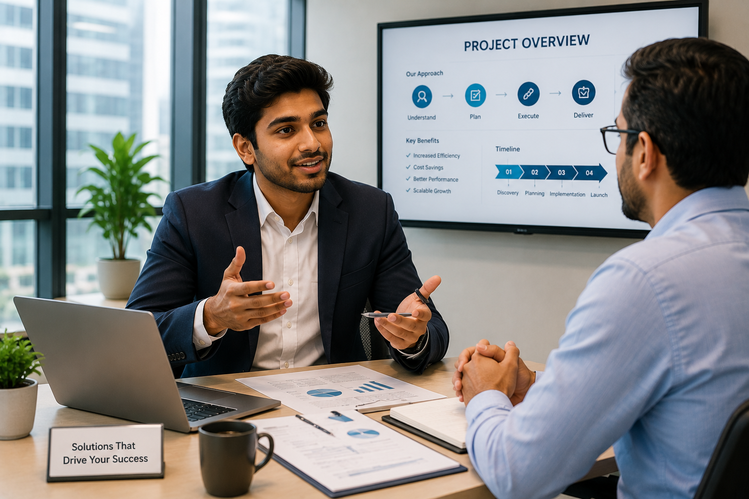 Professional discussing ideas with a client