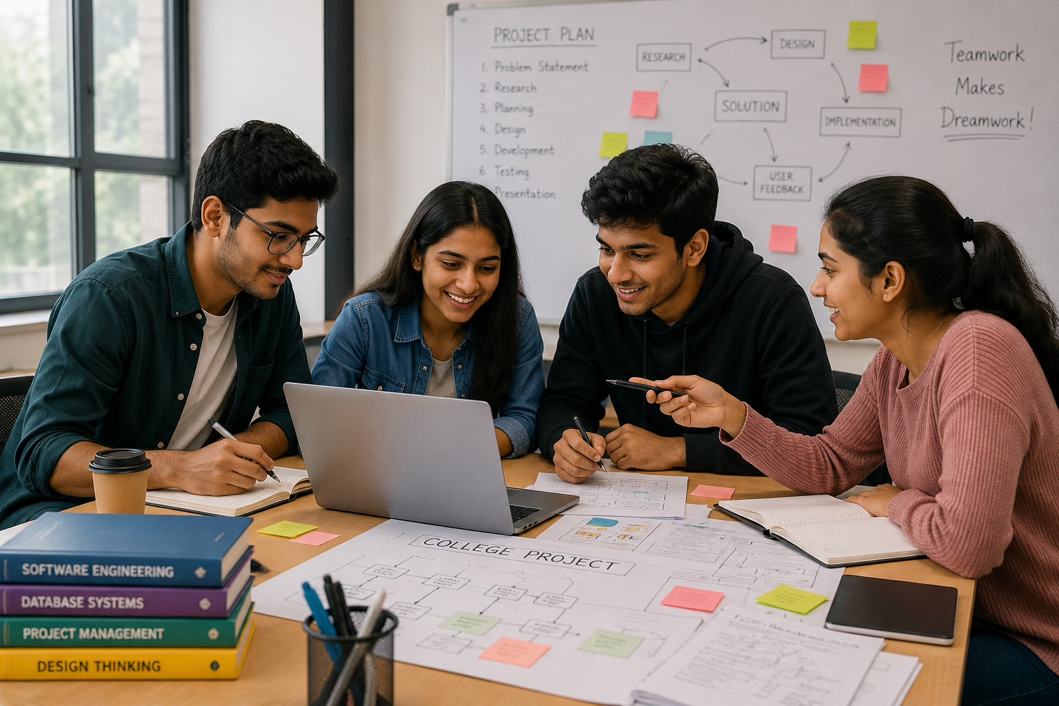 Students working together on a college project