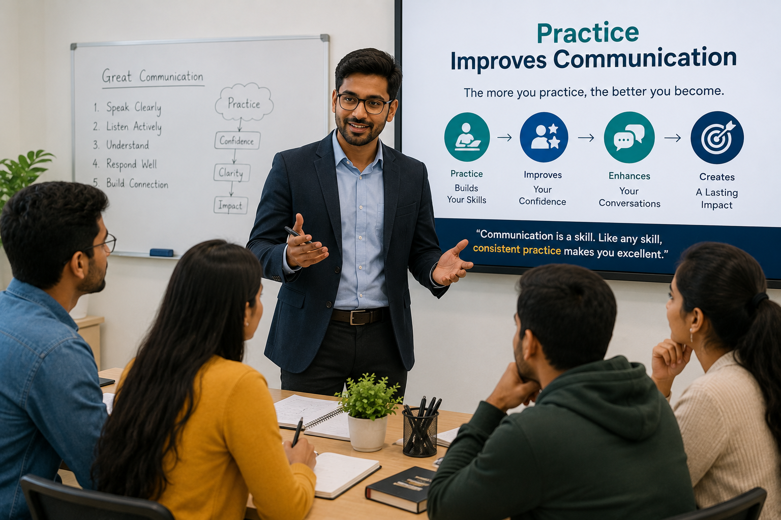 Mentor explaining that practice improves communication