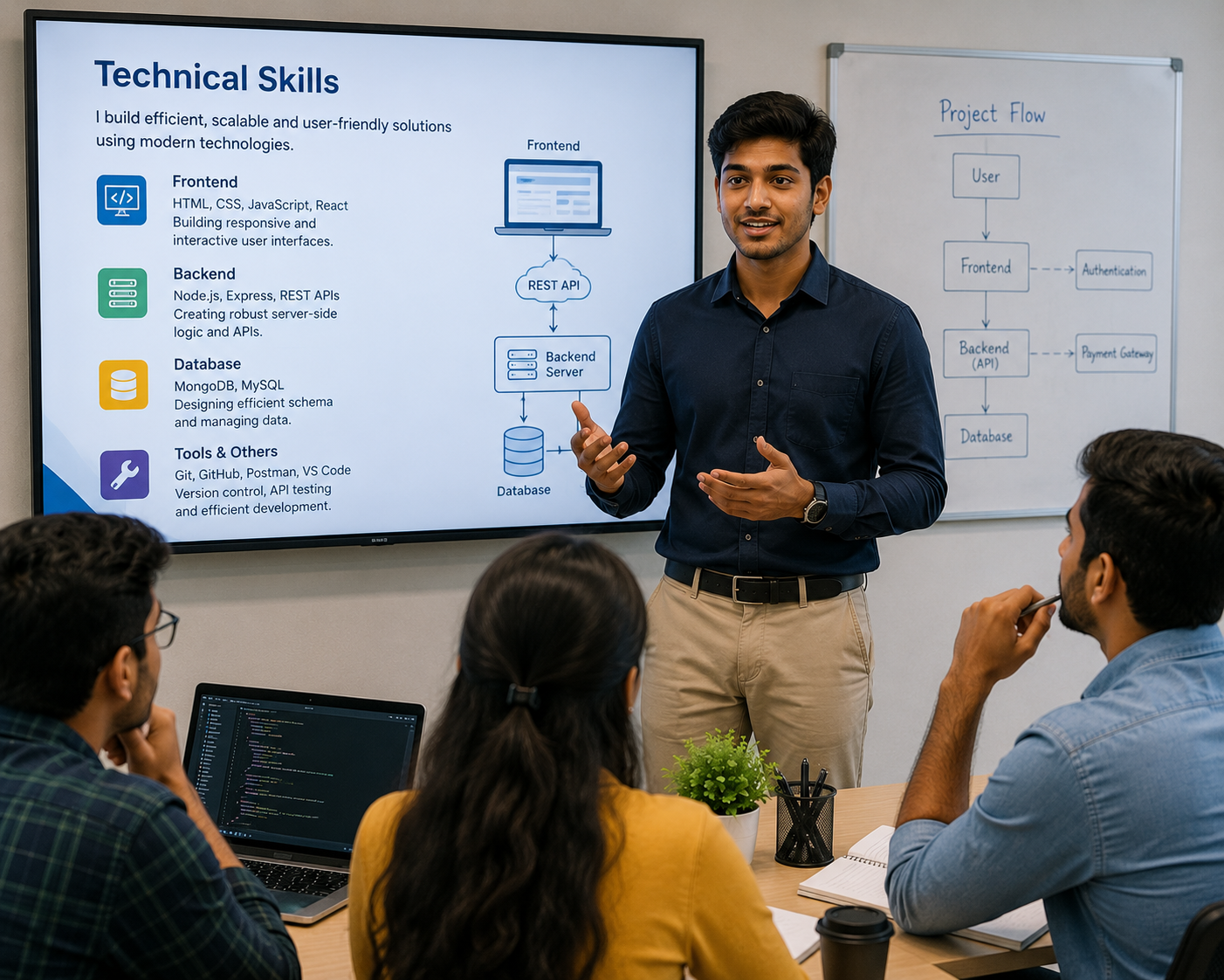 Student explaining technical skills clearly and confidently
