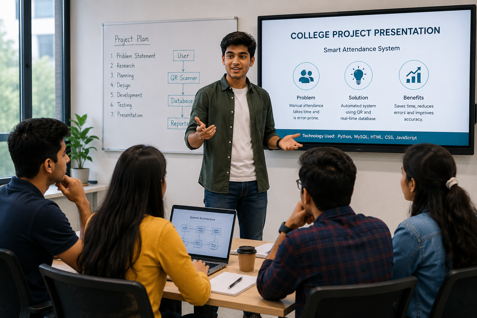 Student presenting ideas in front of classmates