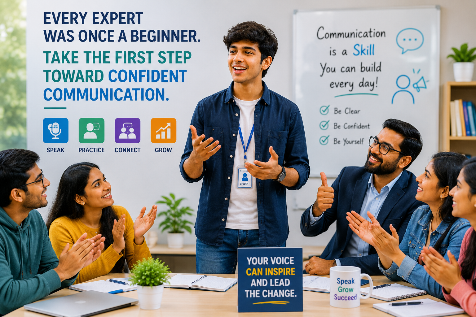 Student taking the first step toward confident communication