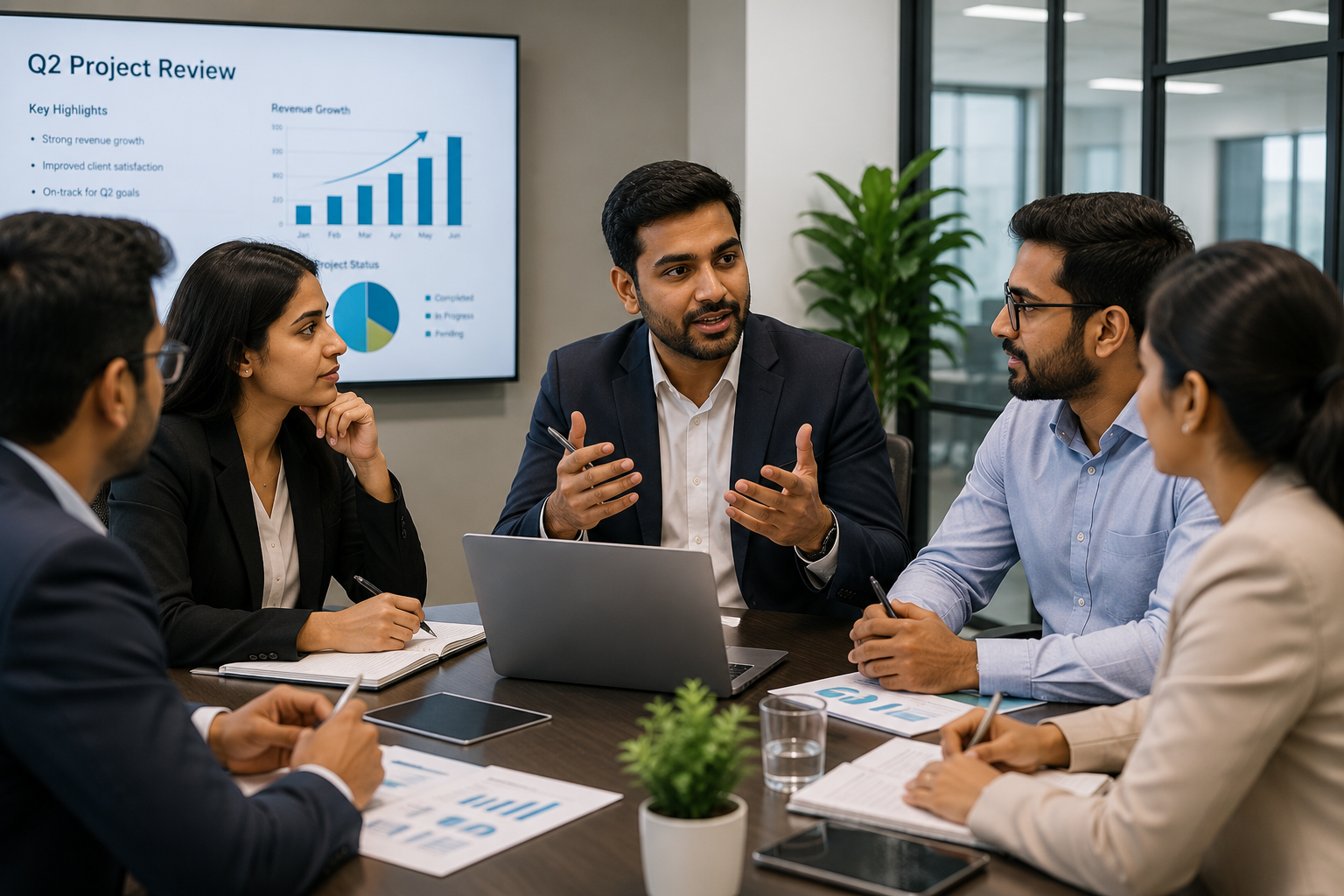 Professionals communicating during a workplace meeting