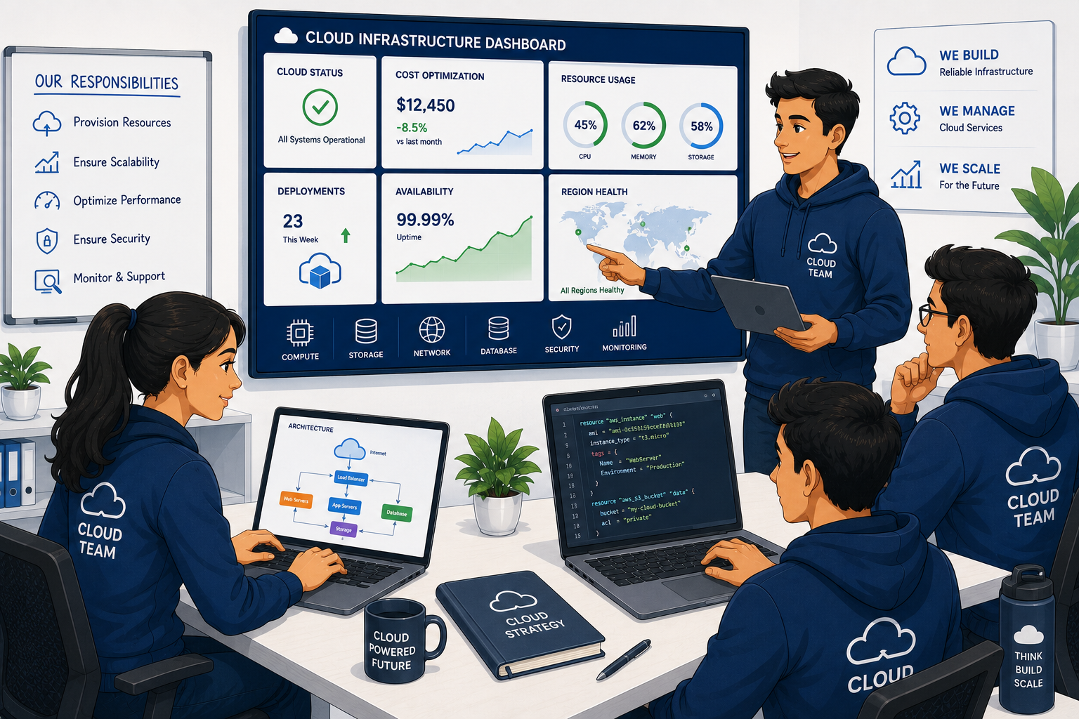 Cloud team managing technology infrastructure