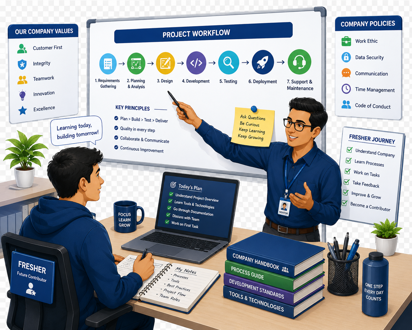 Fresher learning company processes and project workflows