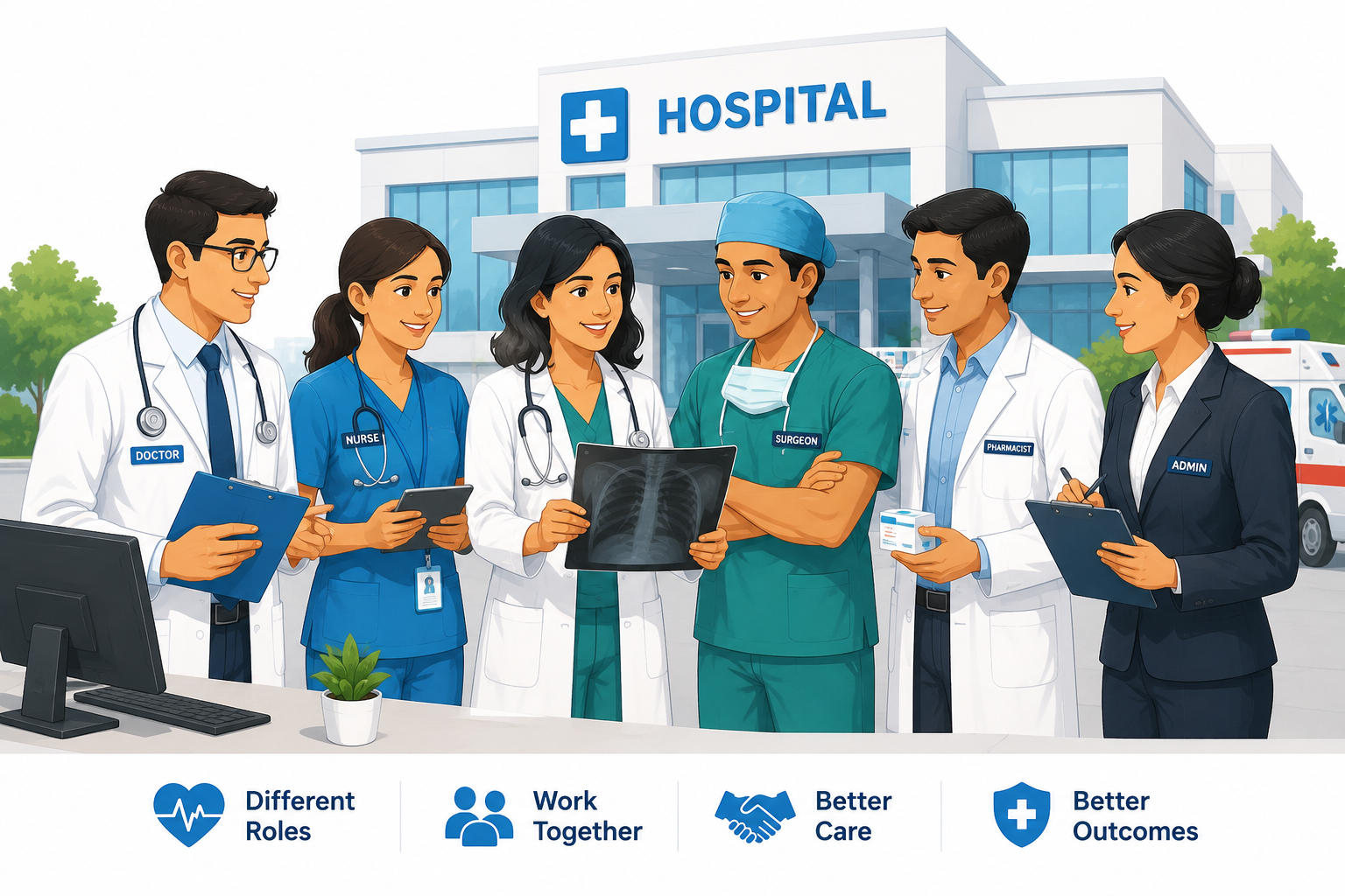Hospital team example showing different roles