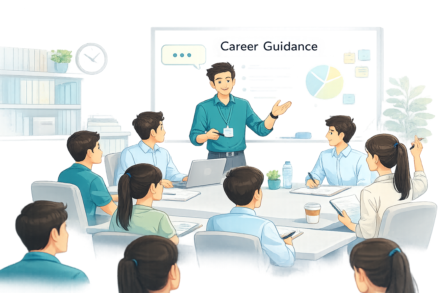 Students interacting with mentor during guidance session