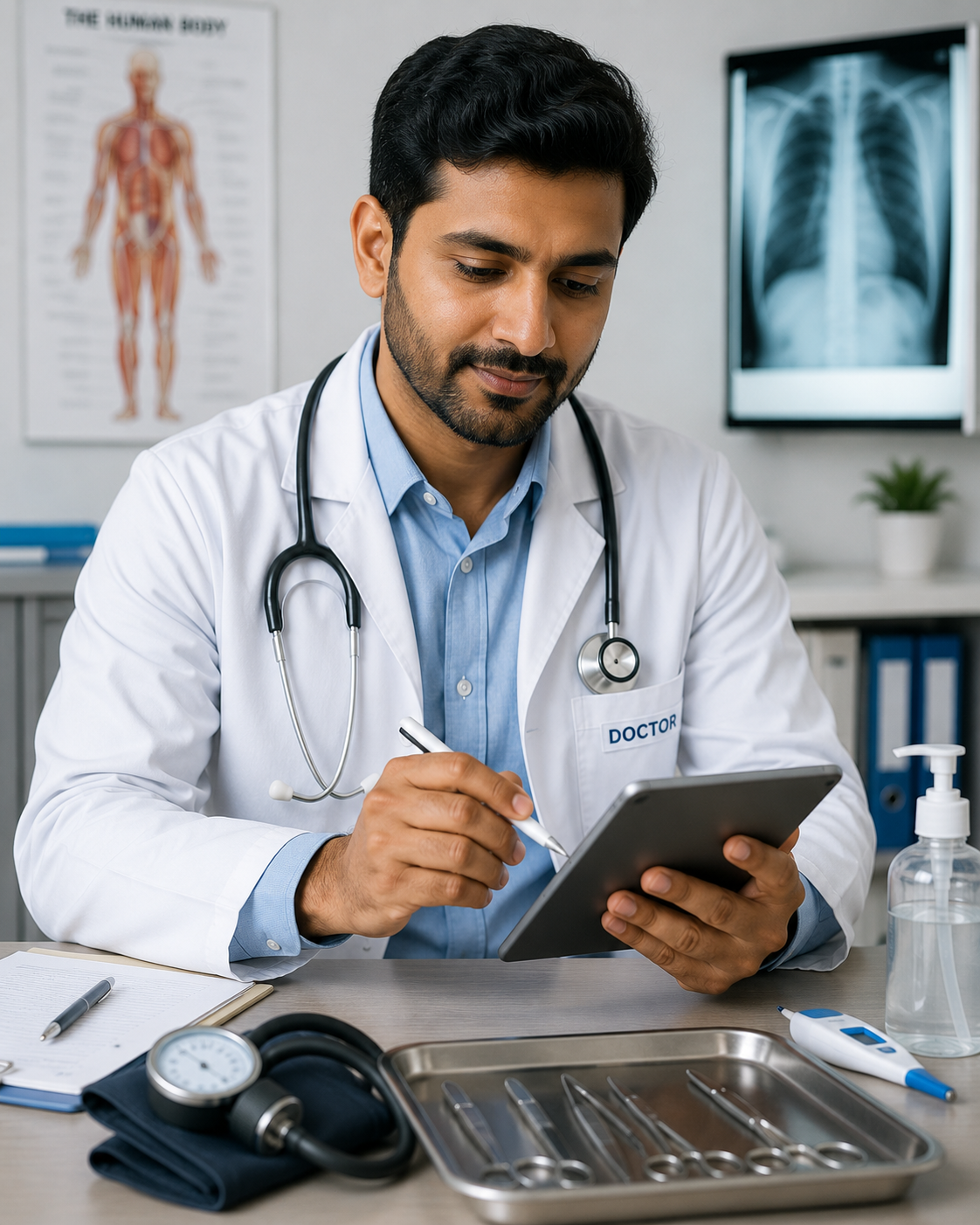 Doctor using tools