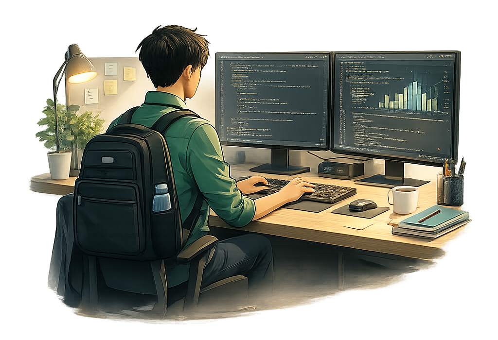 Student learning technical skills on a computer