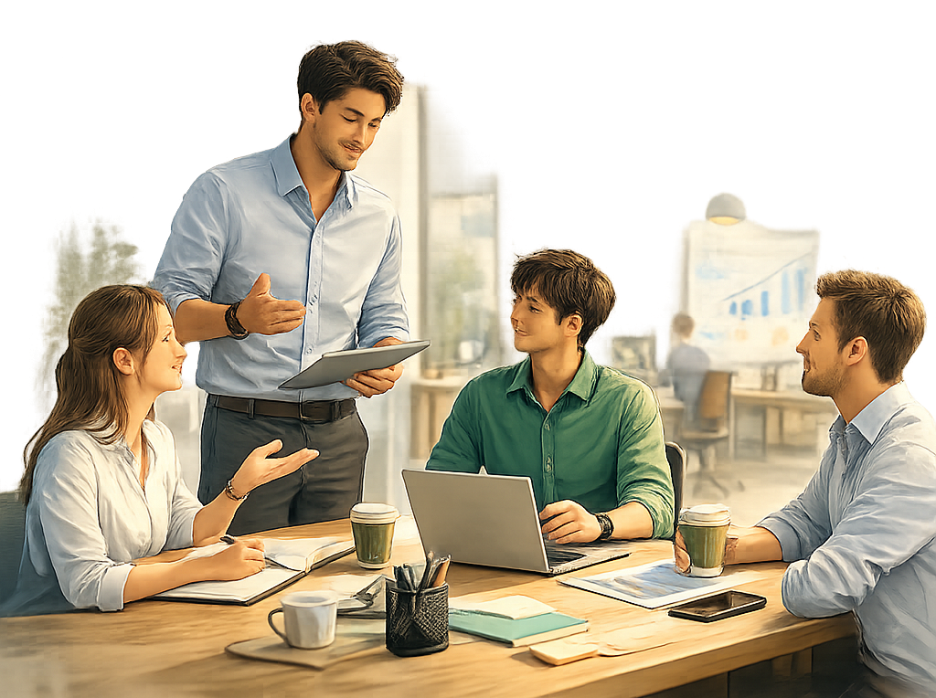 Professionals communicating clearly in a workplace